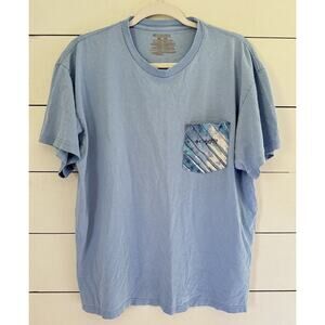 Columbia PFG Tee Shirt Men Blue Sportwear Spell Out Pocket Back Graphic Medium